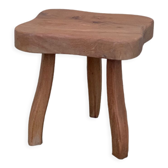 Tabouret tripode vintage orme massif 1960