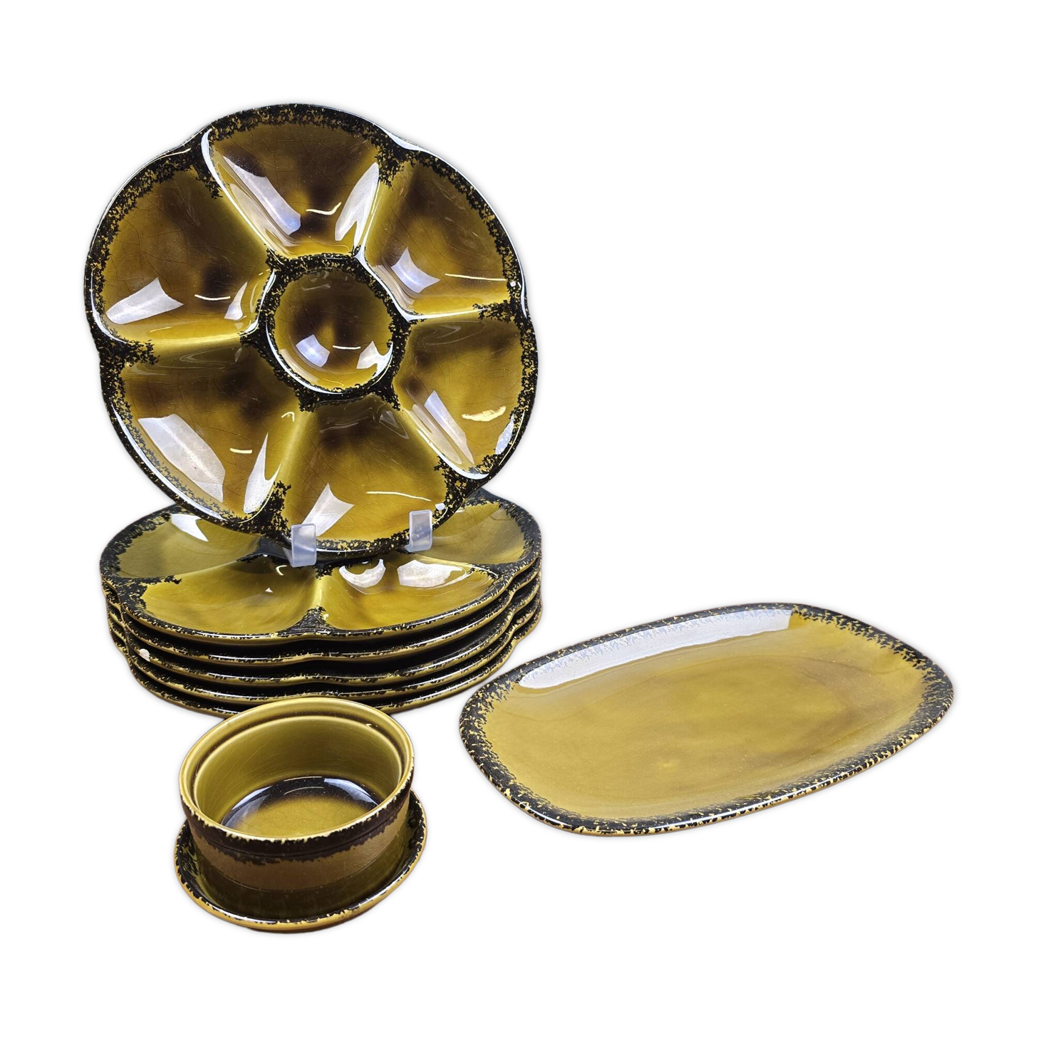 Vintage oyster service Gien – 6 plates, serving dish, ramekin and small bowl