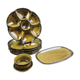Service à huîtres vintage Gien – 6 assiettes, ravier, ramequin et coupelle