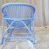 Blue painted rattan armchair