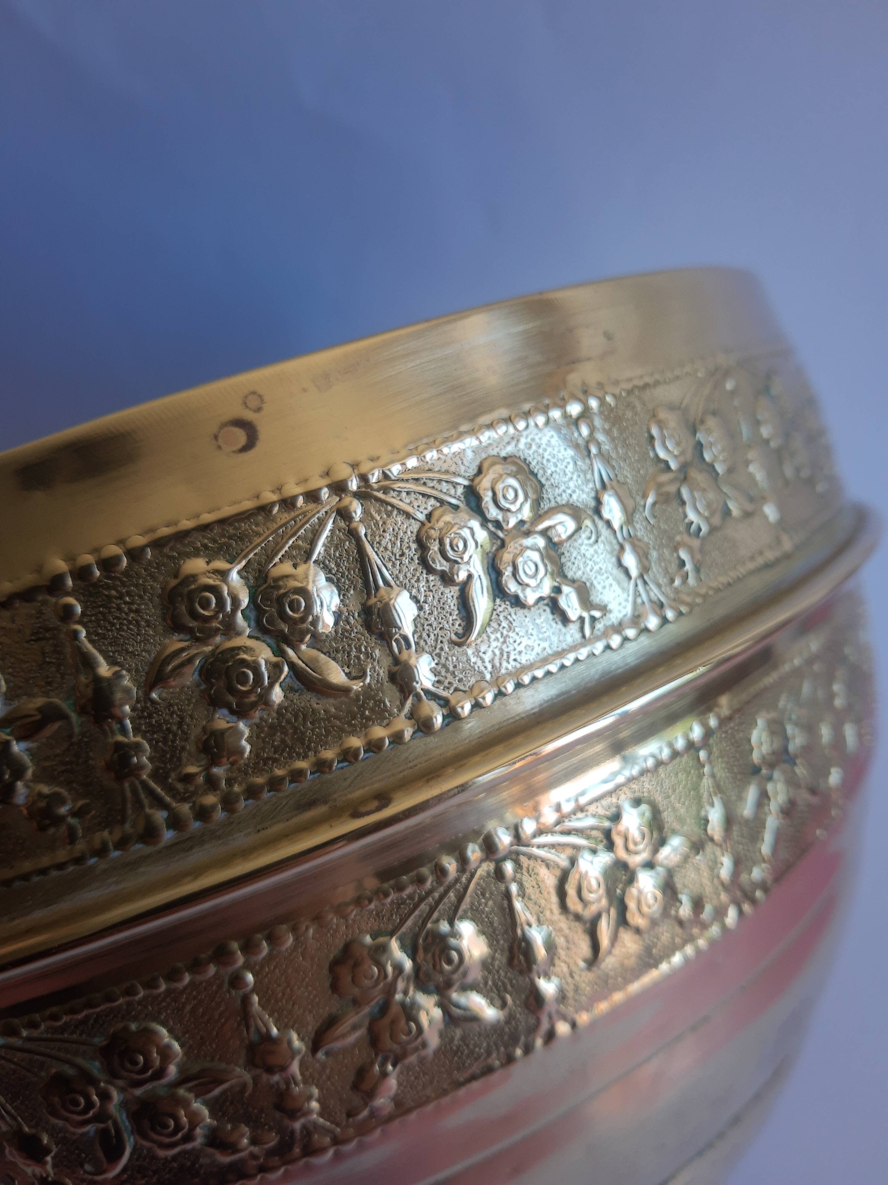 Old vintage brass floral frieze pot cover