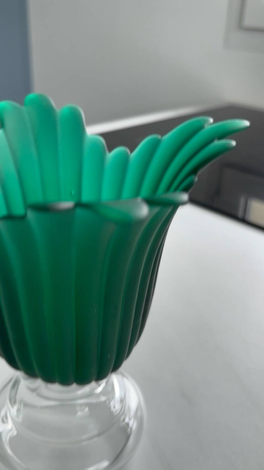 Vintage glass flower candle holder – green and transparent – large lantern