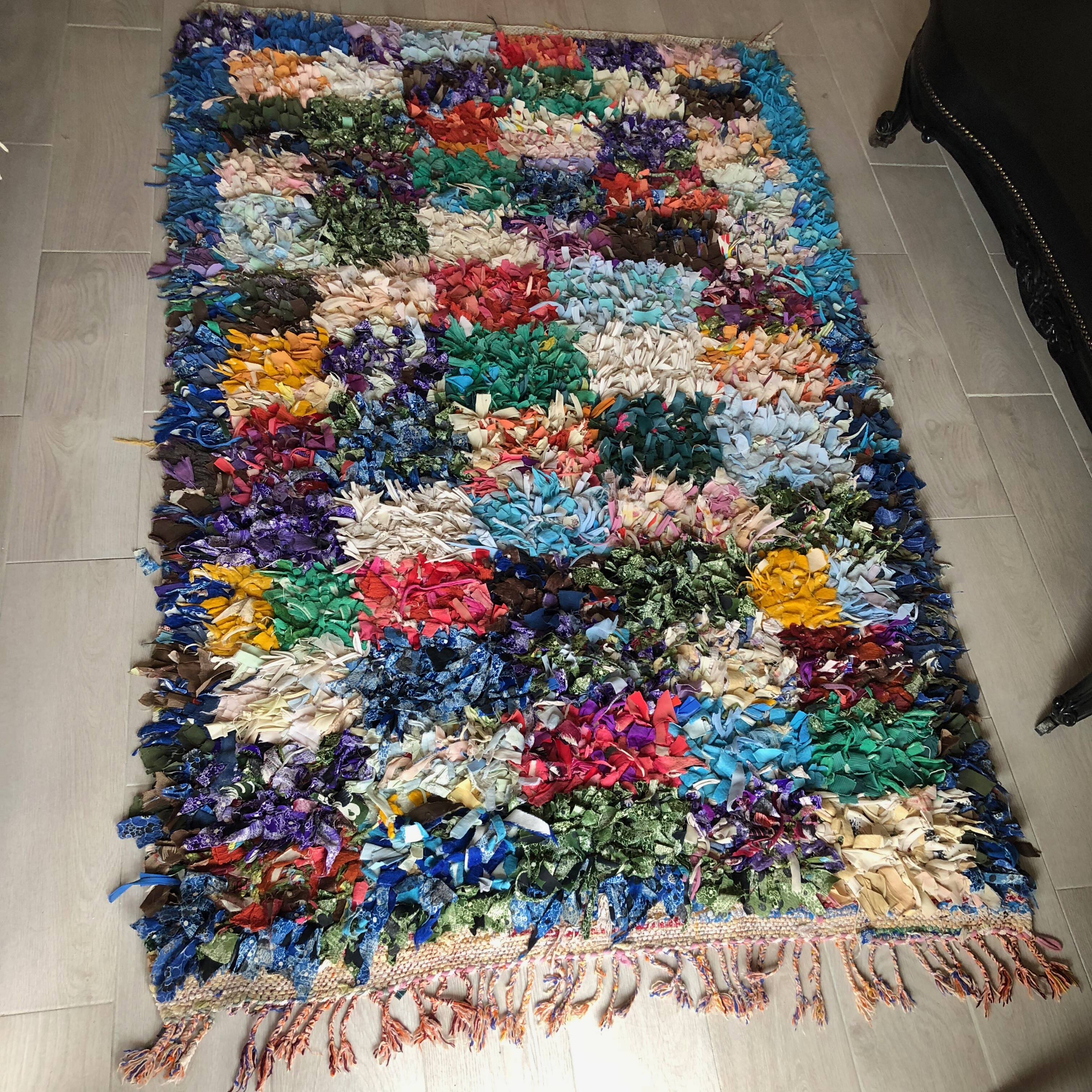 Vintage 1970s Boucherouite Moroccan Berber Square Rug - 190 x 120 cm