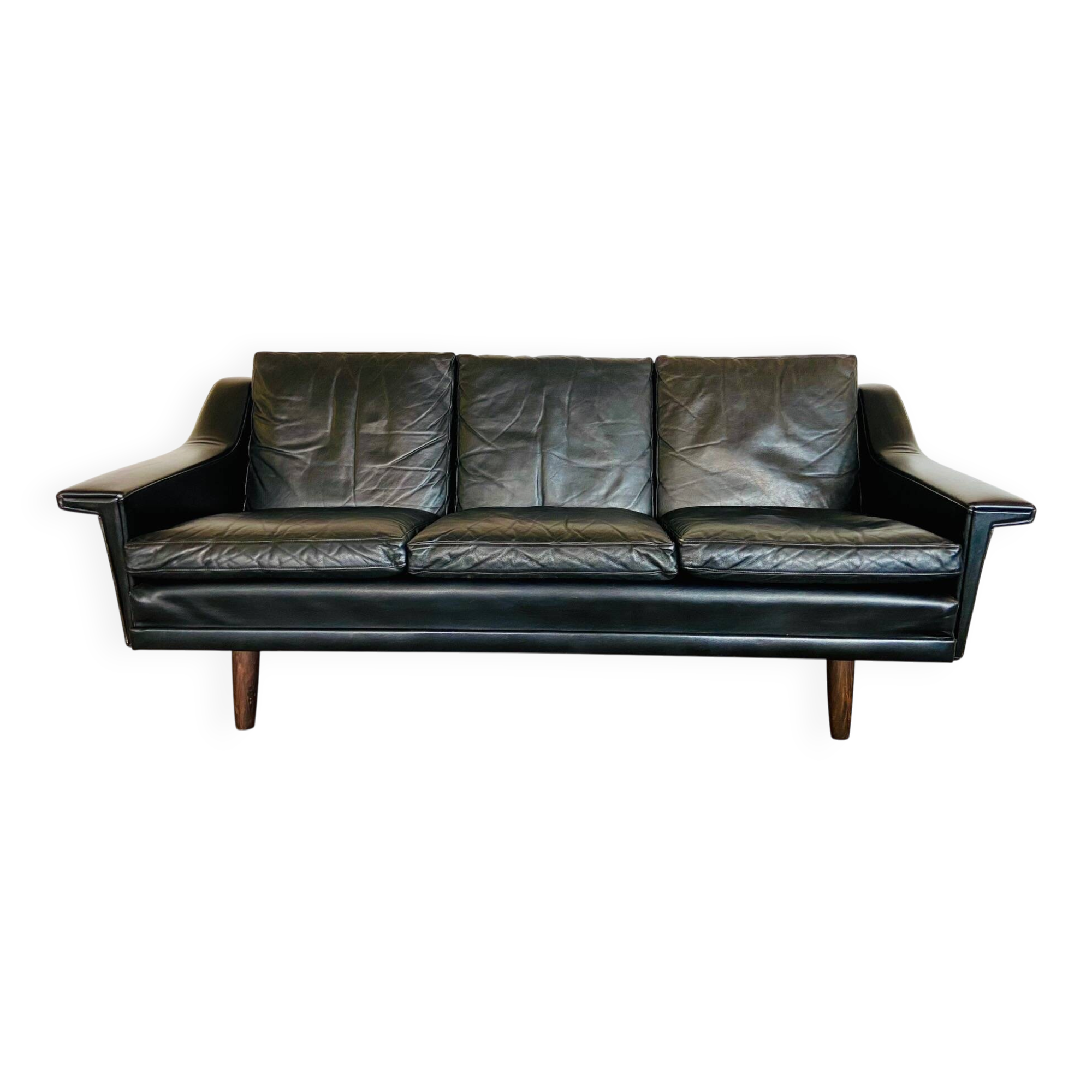 Vintage Danish Mid-Century Georg Thams 3-Seater Sofa in Black Leather, 1960
