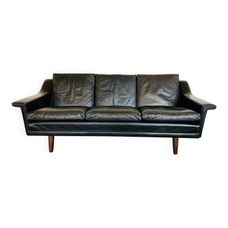 Vintage Danish Mid-Century Georg Thams 3-Seater Sofa in Black Leather, 1960