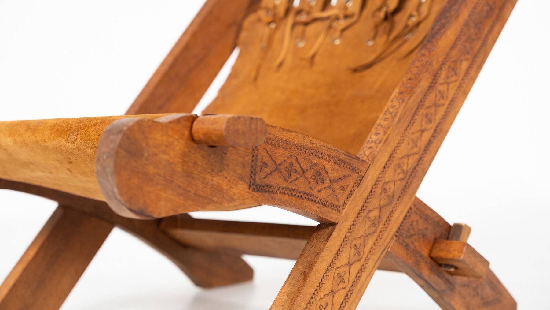 Pair of Folding Chair, Wood and Leather, Brazilian style