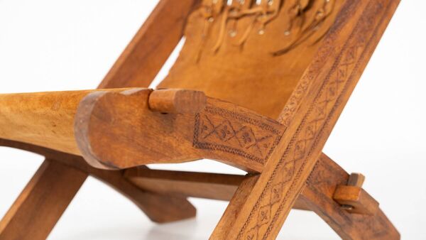 Pair of Folding Chair, Wood and Leather, Brazilian style