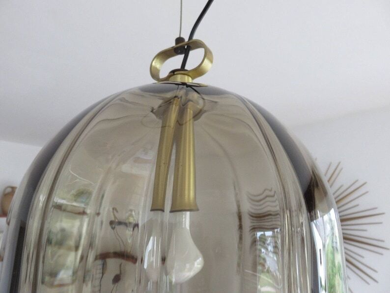 Peill & putzler suspension smoked glass and brass 70s