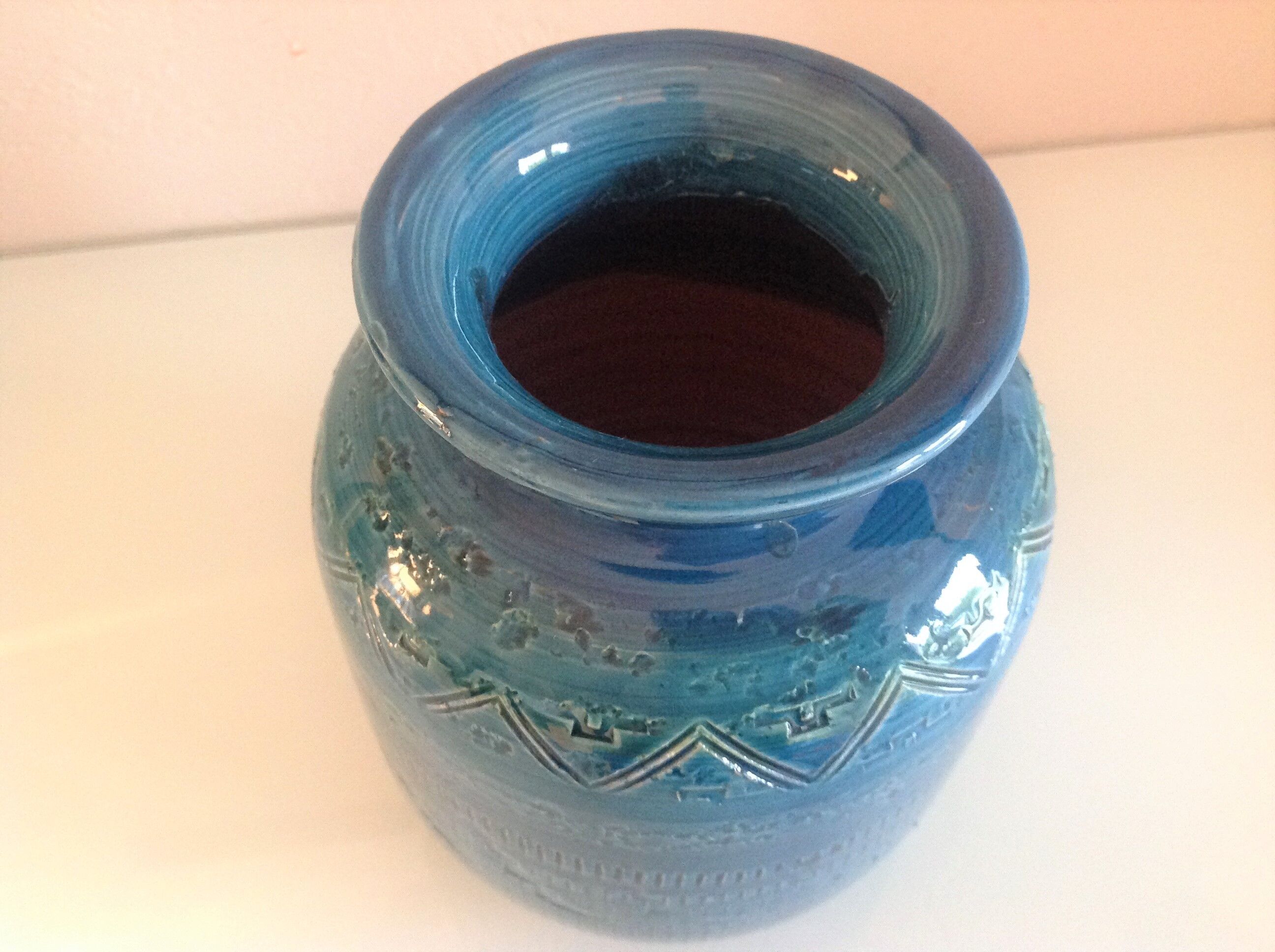 Blue / vintage ceramic ball vase 70s
