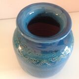 Blue / vintage ceramic ball vase 70s