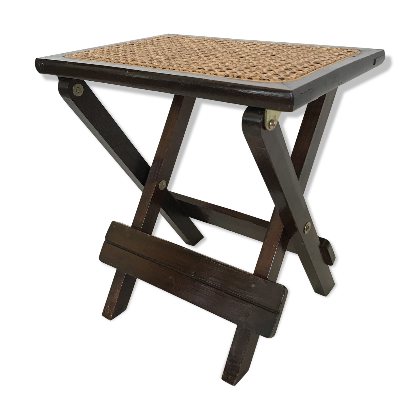 Wood and caning folding stool