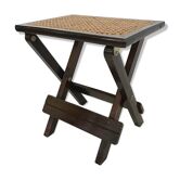 Wood and caning folding stool