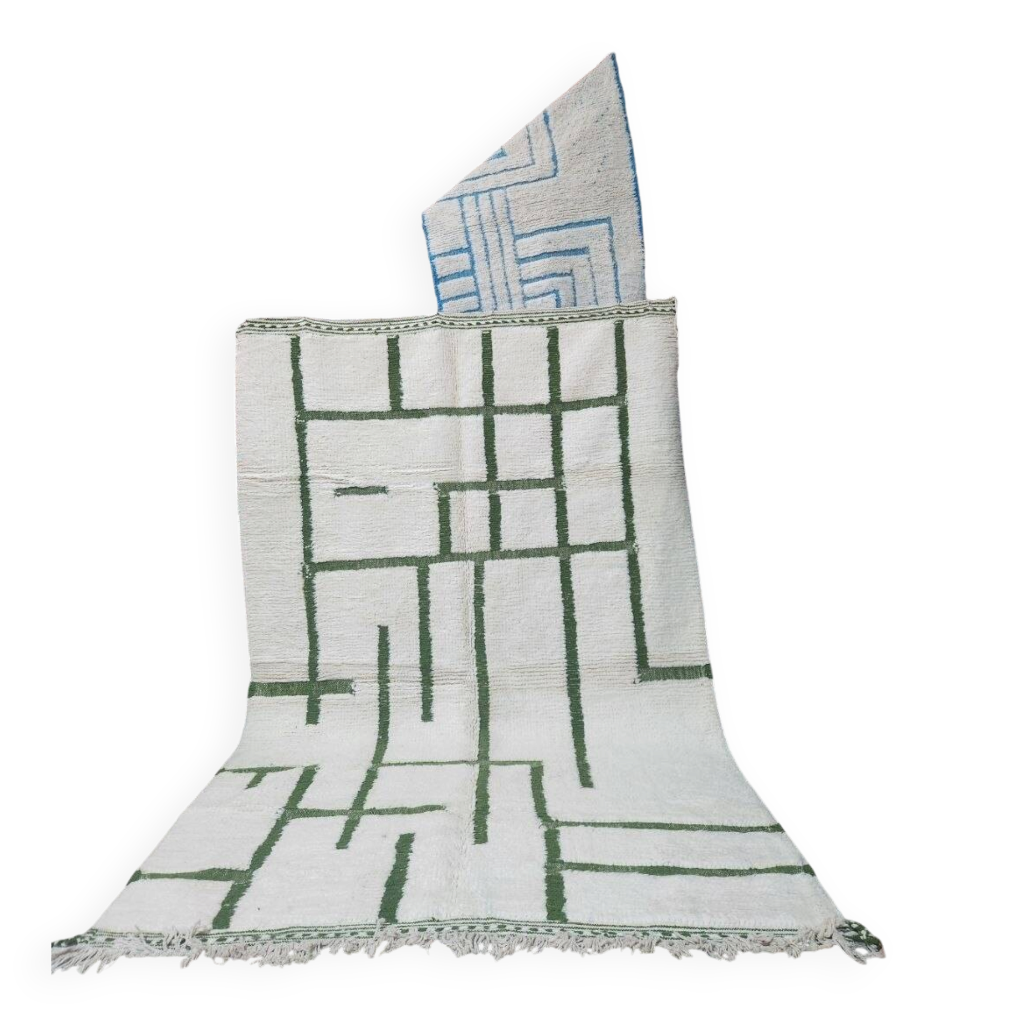 Large Beni Ouarain Berber rug in cream & green 300x200 cm – Handcrafted wool