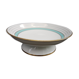 Vintage cake dish with gold and turquoise lines