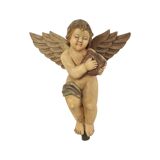 Vintage Solid Wood Angel Cherub Statue Hand Painted 49cm