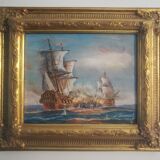Oil on canvas signed Haney marine in gold frame