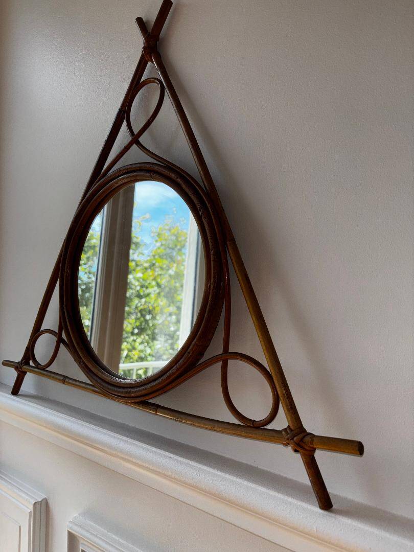 Vintage bamboo and rattan mirror – 1950s