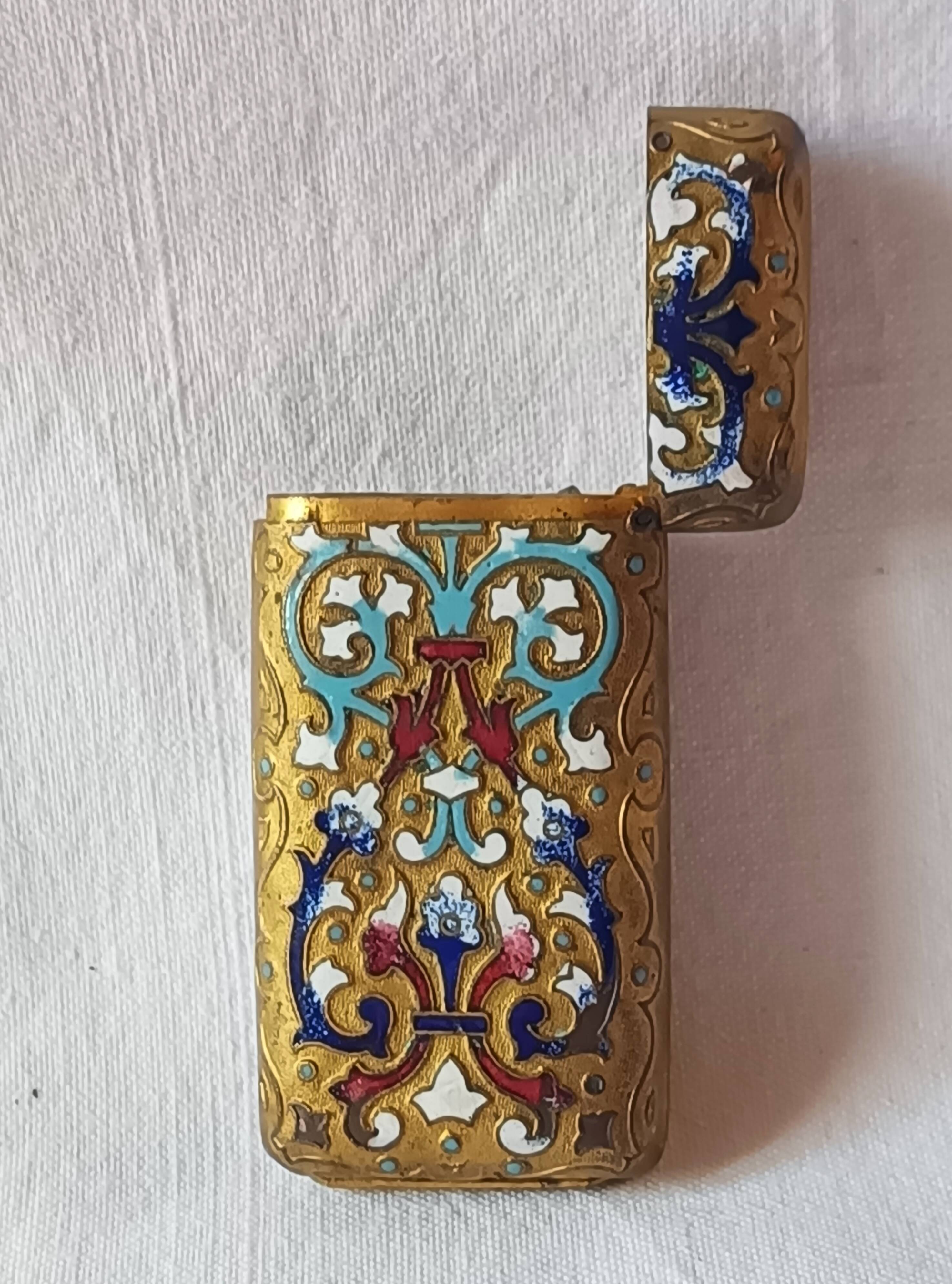 Ancien pyrogène émail cloisonné boite allumettes collection fumeur