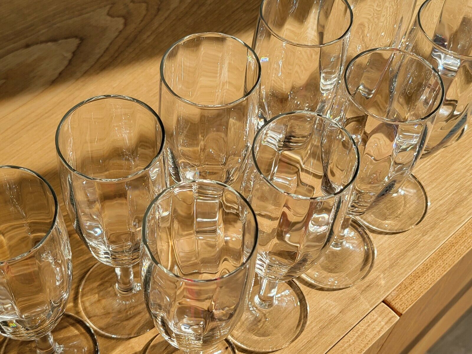 10 vintage champagne flutes in faceted glass