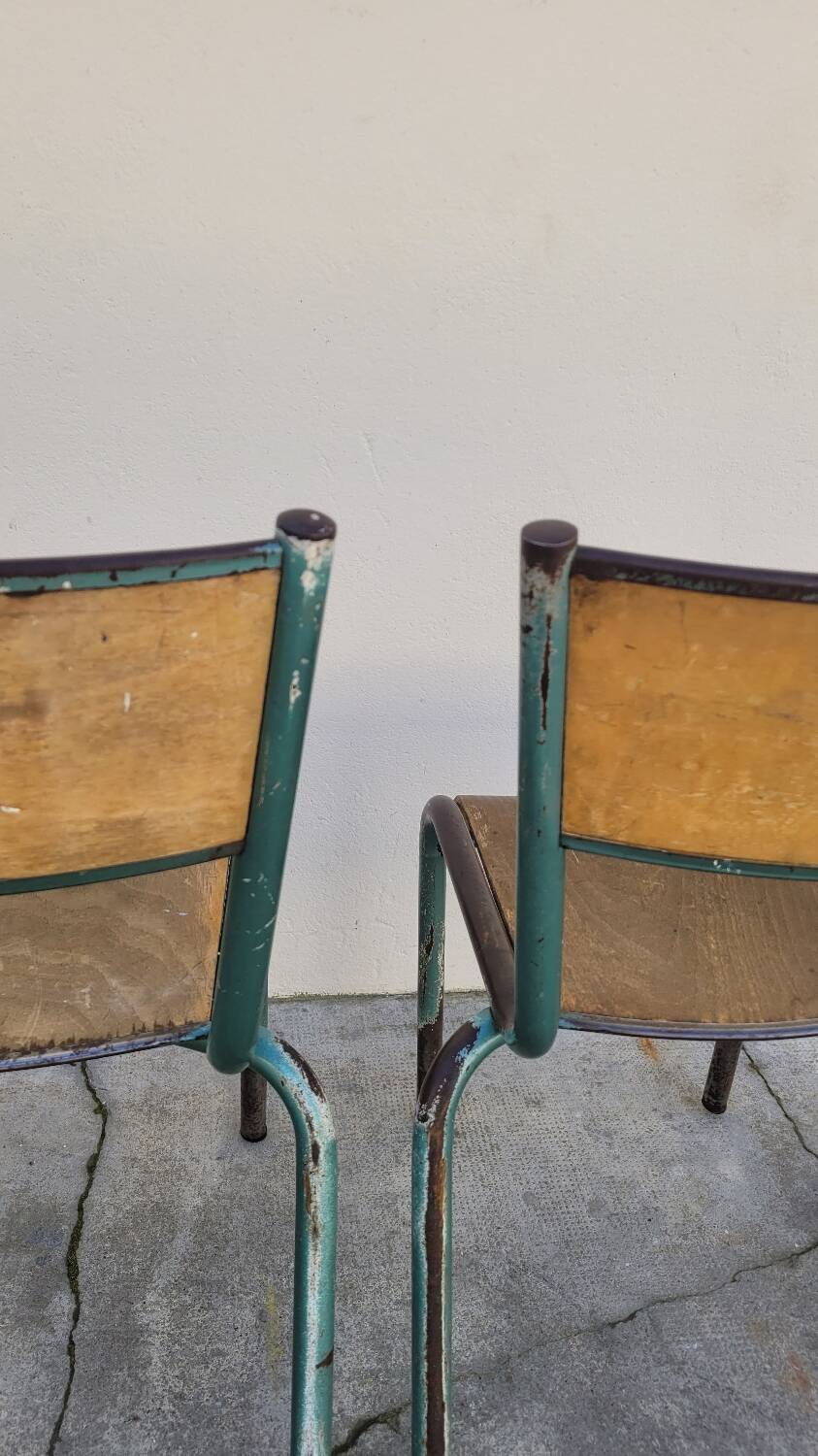 Pair of vintage Mullca metal school chairs 1950s