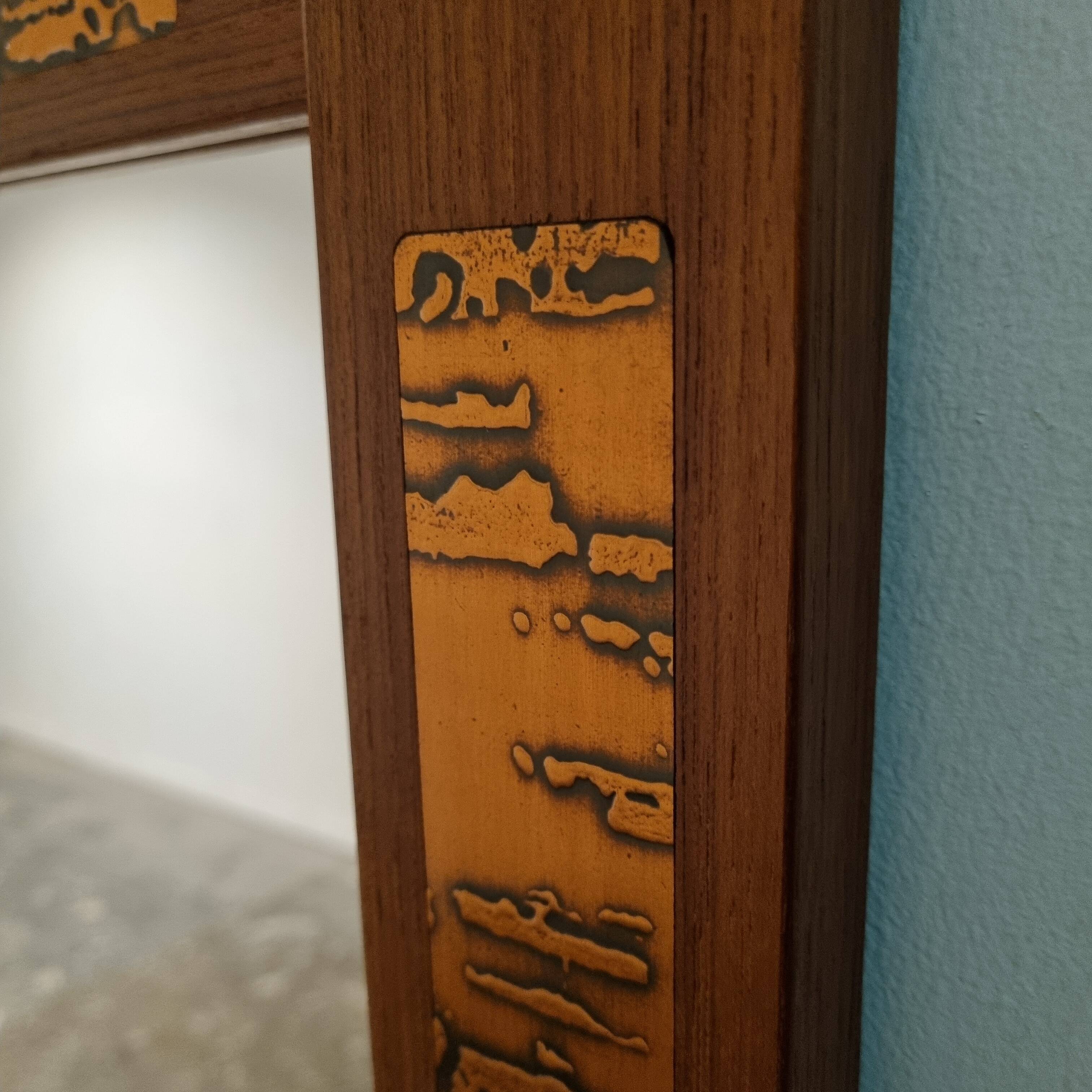 Mid-Century Teak and Copper Hallway Set with Mirror and Shelve, 1960s, Set of 2