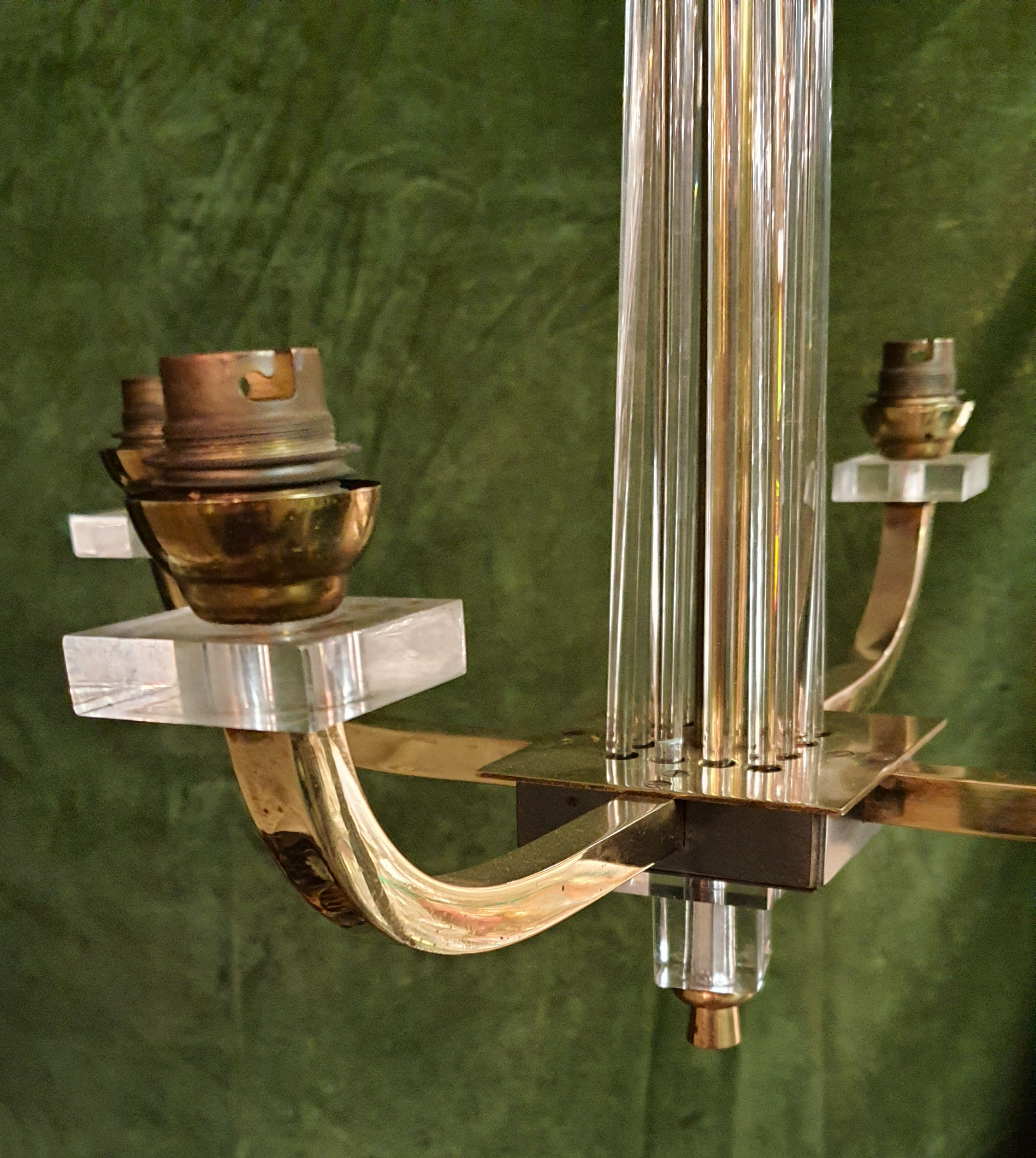 Art deco brass and glass chandelier 1940