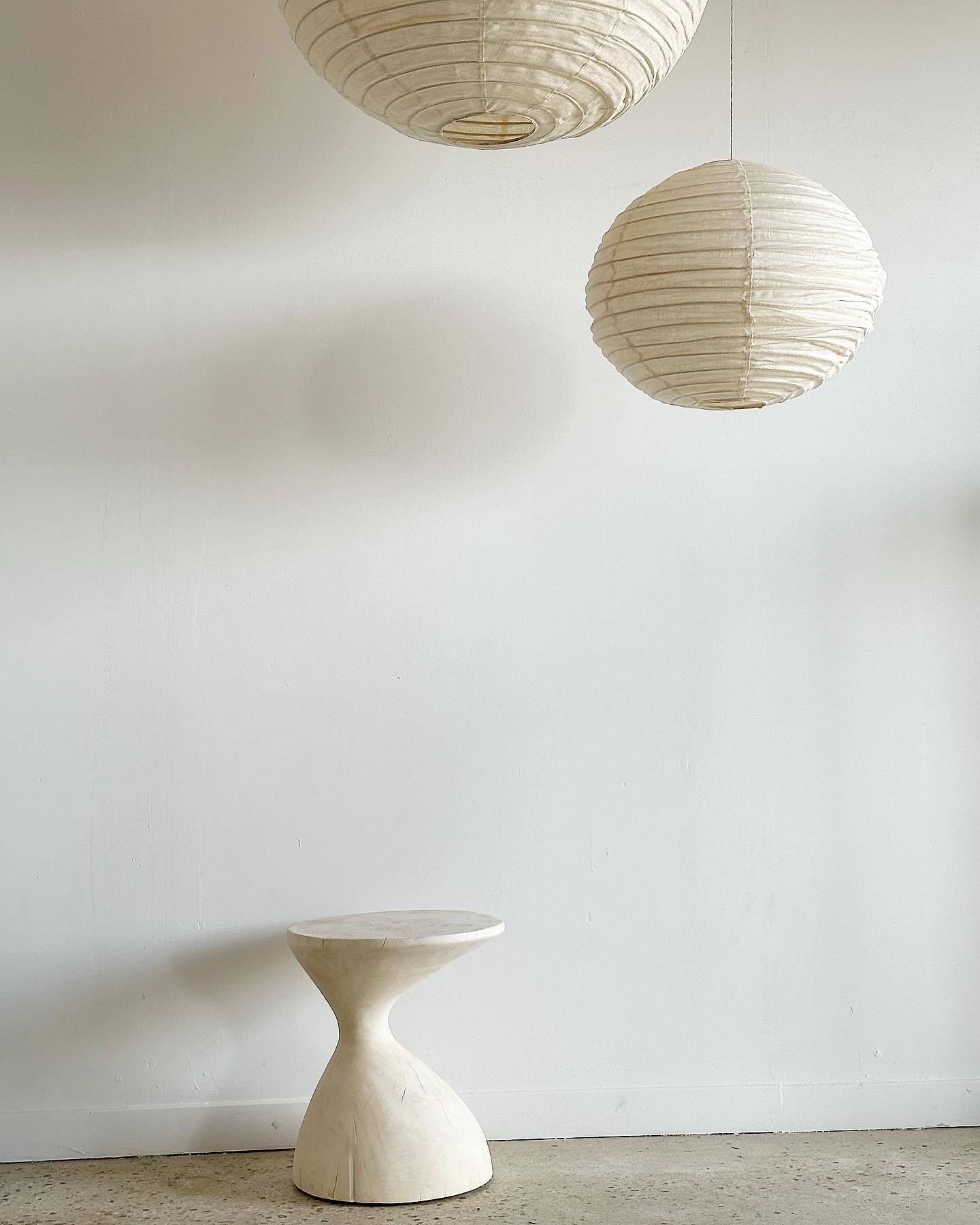 Large round suspension in rattan and natural linen, Japanese style, D:60.