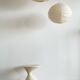 Large round suspension in rattan and natural linen, Japanese style, D:60.