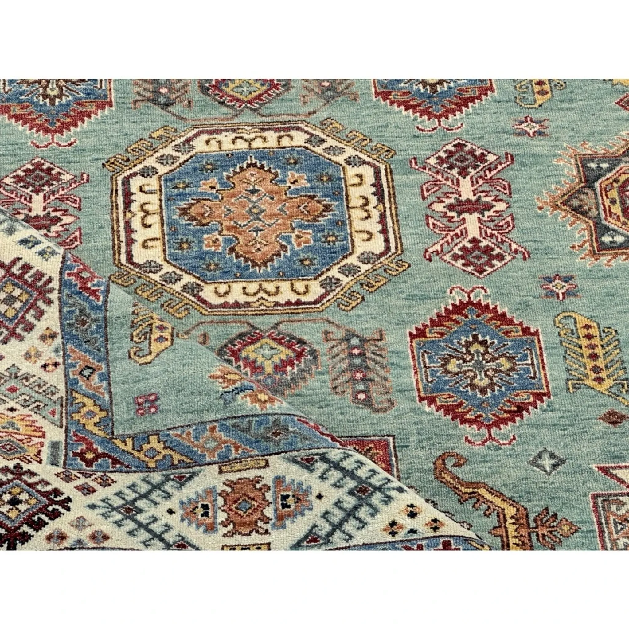 Contemporary Handmade Wool Area Rug, Turquoise Geometric Pattern Carpet for Living Room