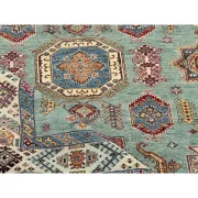 Contemporary Handmade Wool Area Rug, Turquoise Geometric Pattern Carpet for Living Room