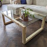Solid wood table (pine) and glass top