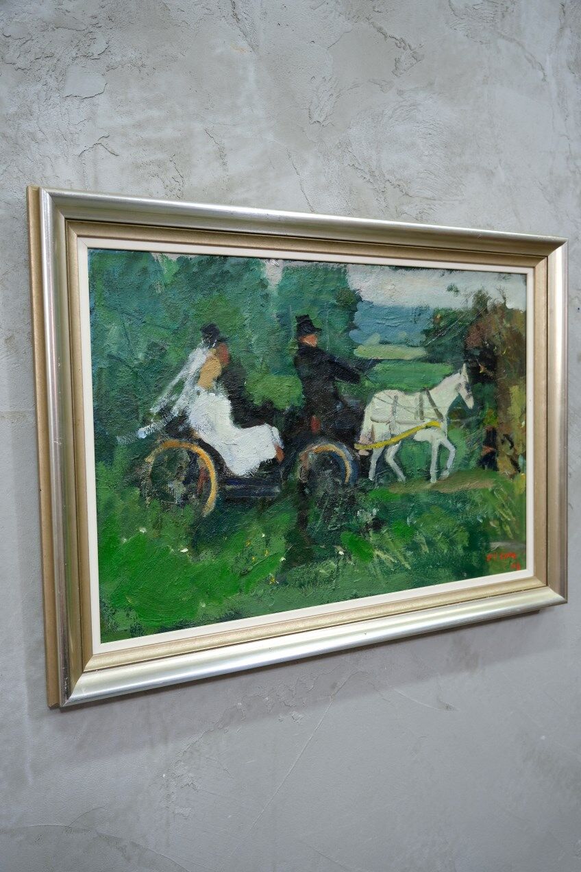 Peinture moderne suédoise 1973 huile sur panneau Ove Olson (1903-1975)