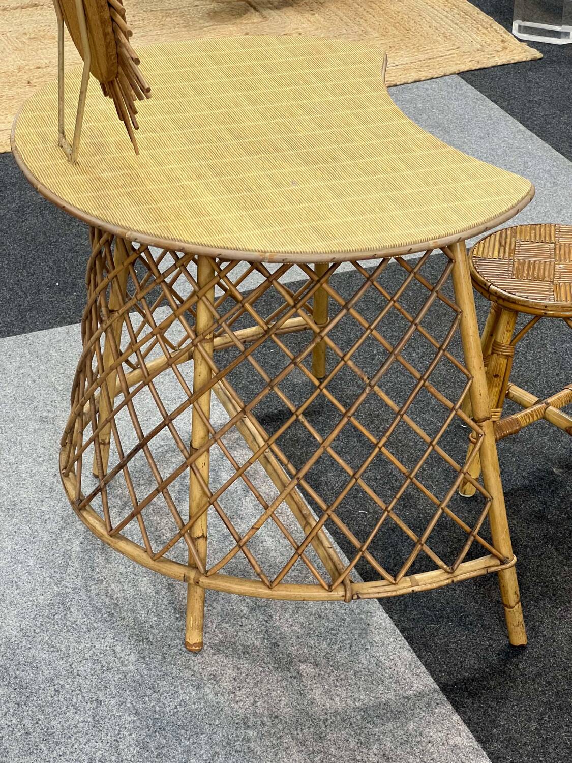 Rattan dressing table with sun mirror and its stool.