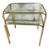 Vintage nesting coffee table in gold-plated metal, brass-style, circa 1970