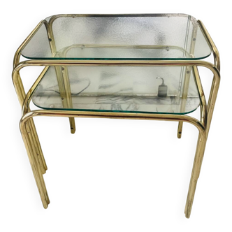 Vintage nesting coffee table in gold-plated metal, brass-style, circa 1970