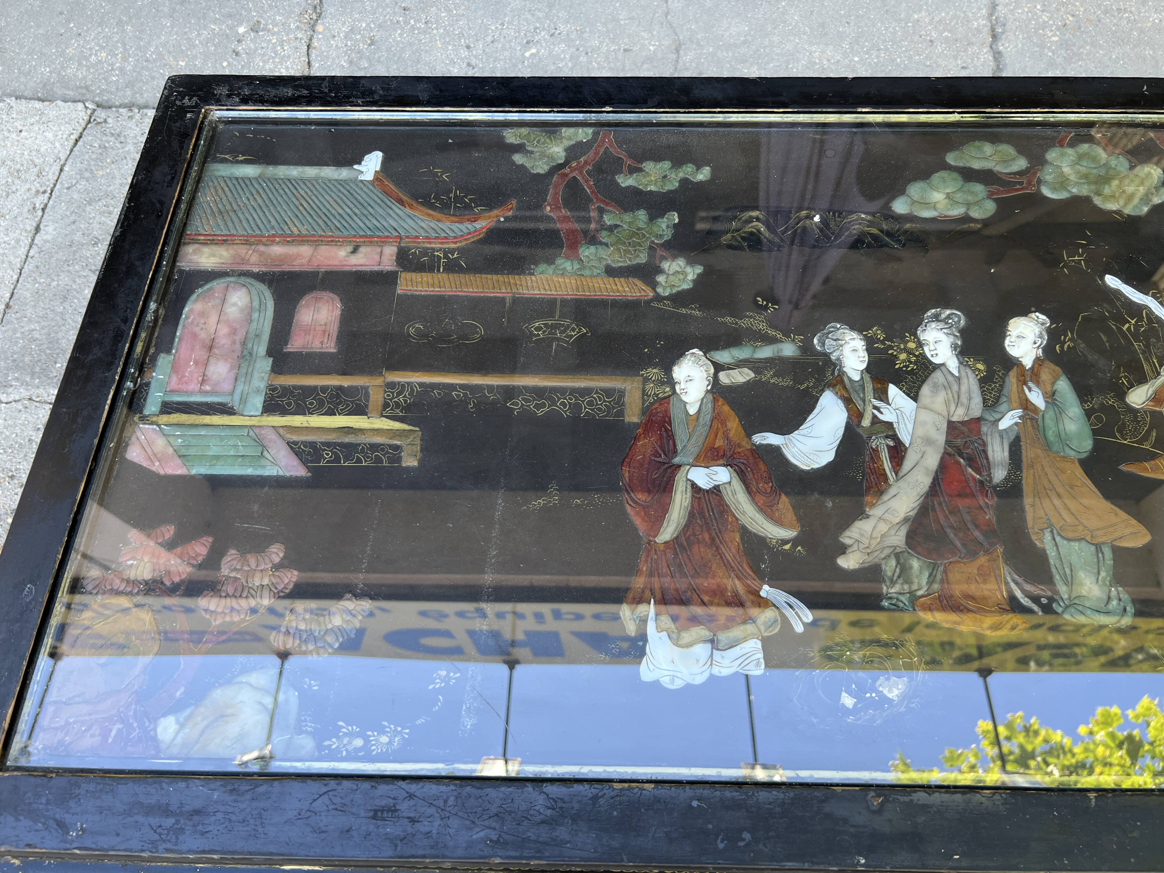 Chinese coffee table with mother-of-pearl and ivory stone inlays