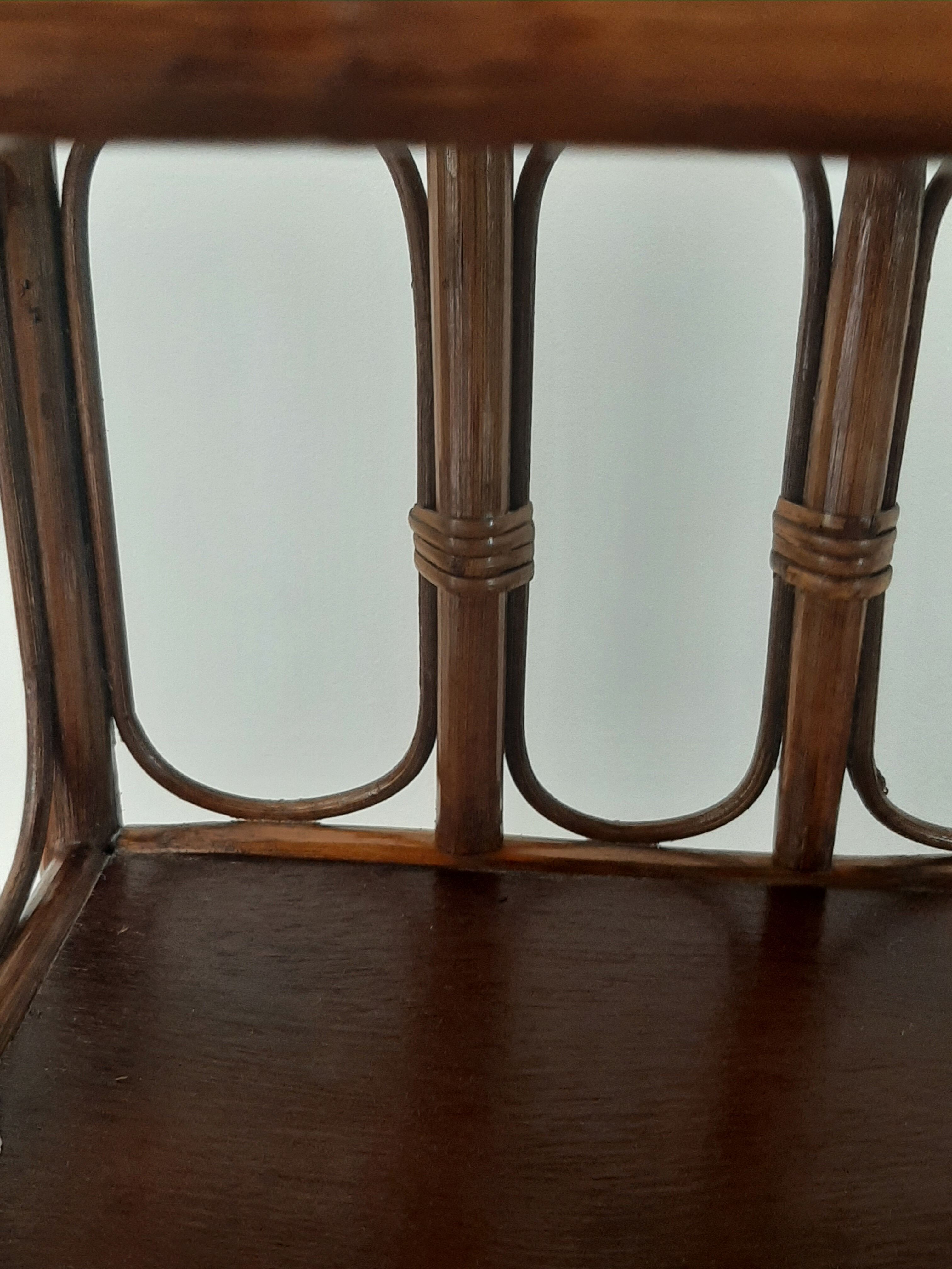 Vintage - set of 2 shelves of wooden floor, bamboo and rattan - 3 levels- retro 80s