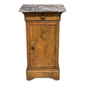 19th-century bedside table in walnut, oak, and marble top.