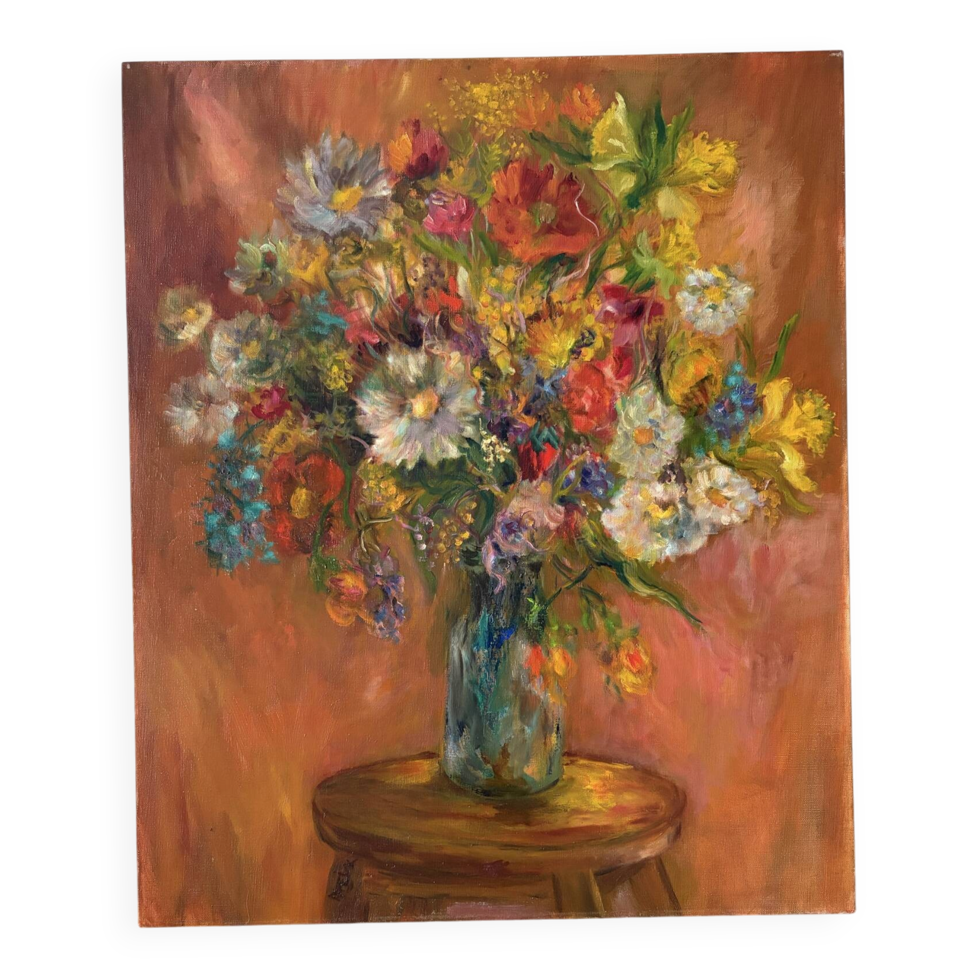 oil on canvas "Bouquet on orange background", signed