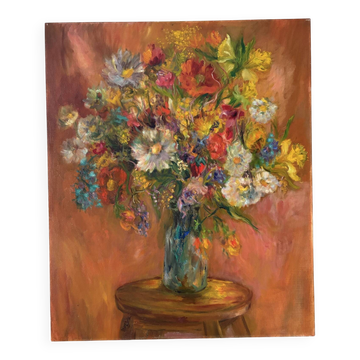 oil on canvas "Bouquet on orange background", signed