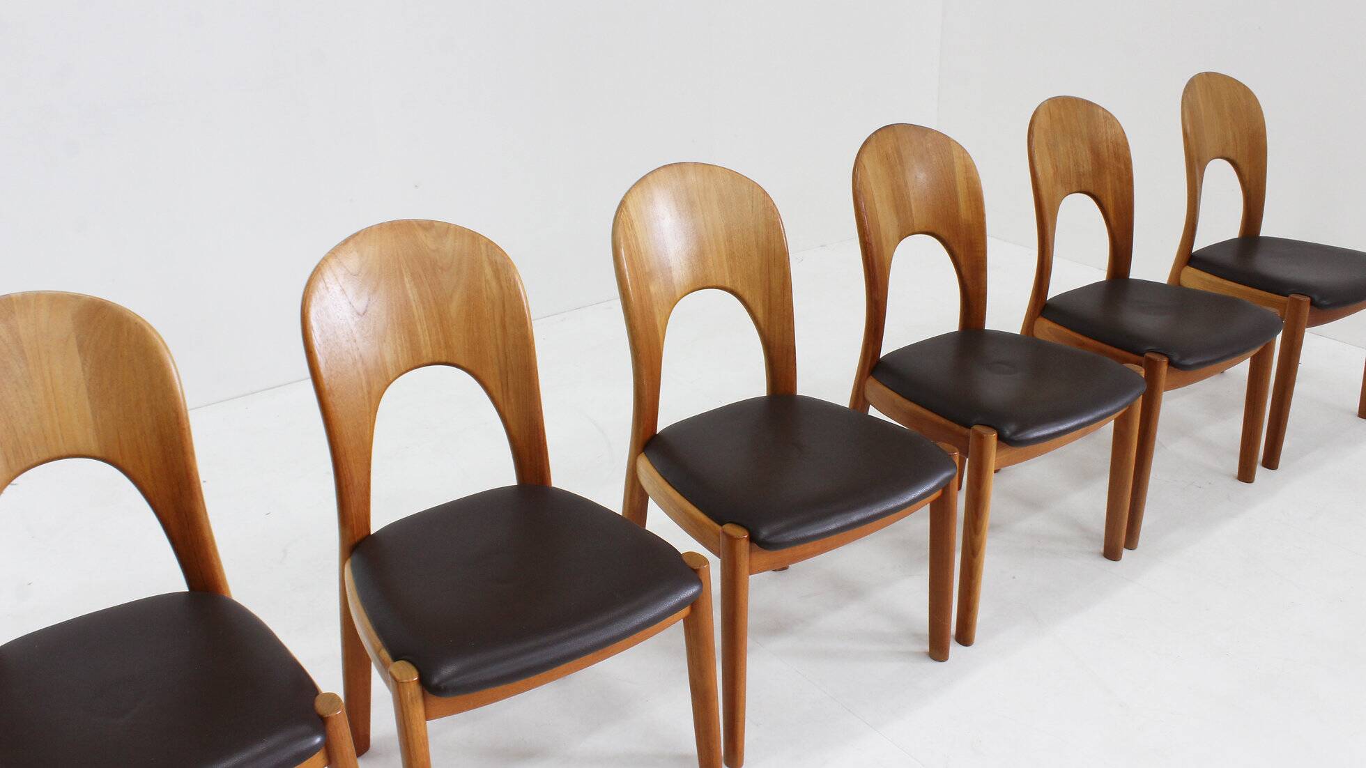 Vintage Danish teak dining chairs by Niels Koefoed set of 6