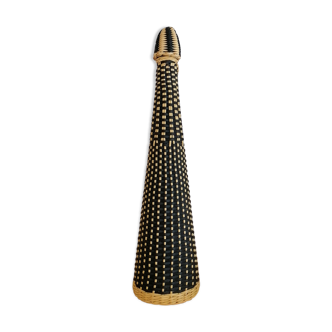 Vintage scoubidou bottle, black and yellow