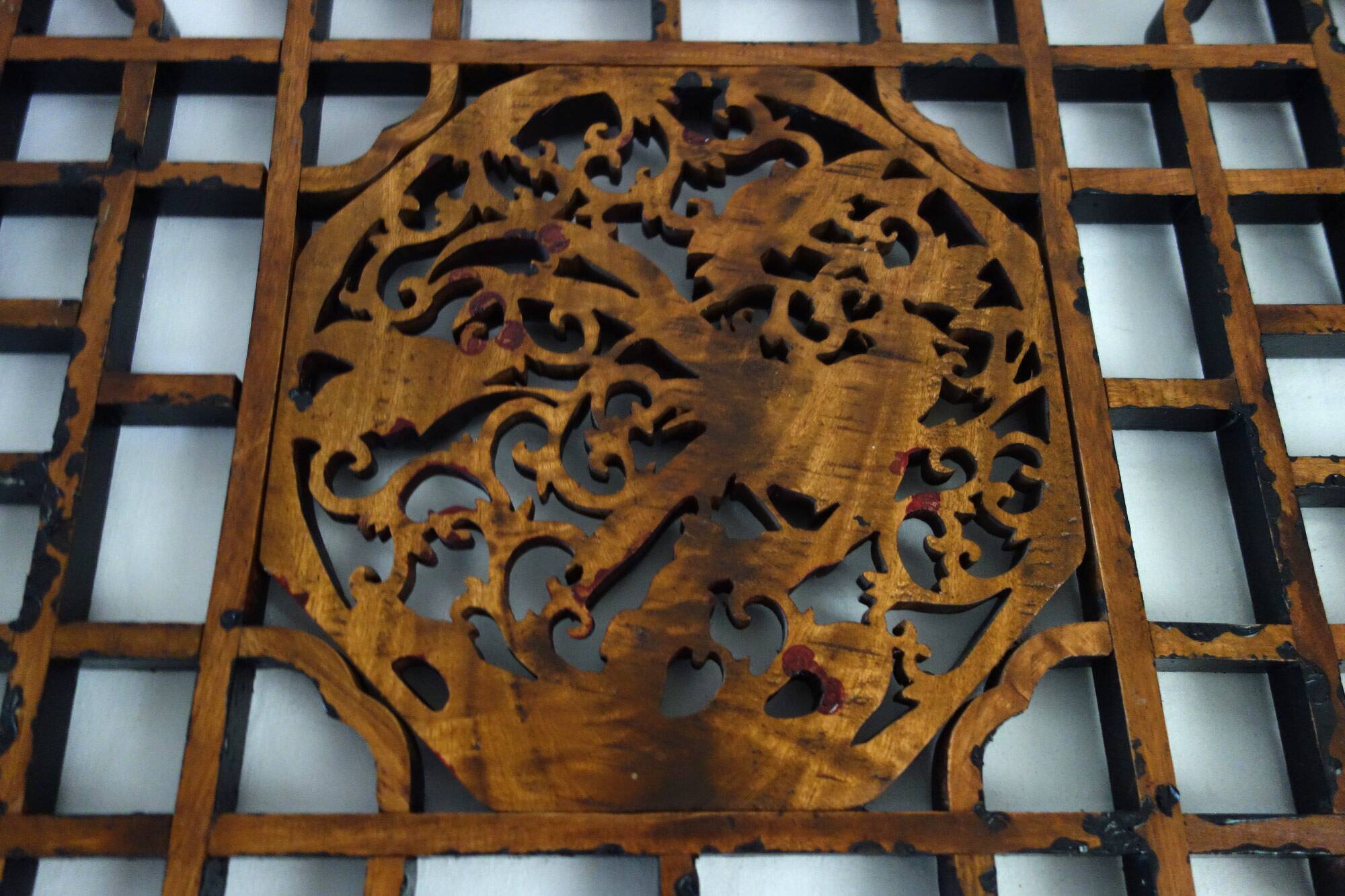 Octagonal wall panel, carved wood, mid-20th century, China