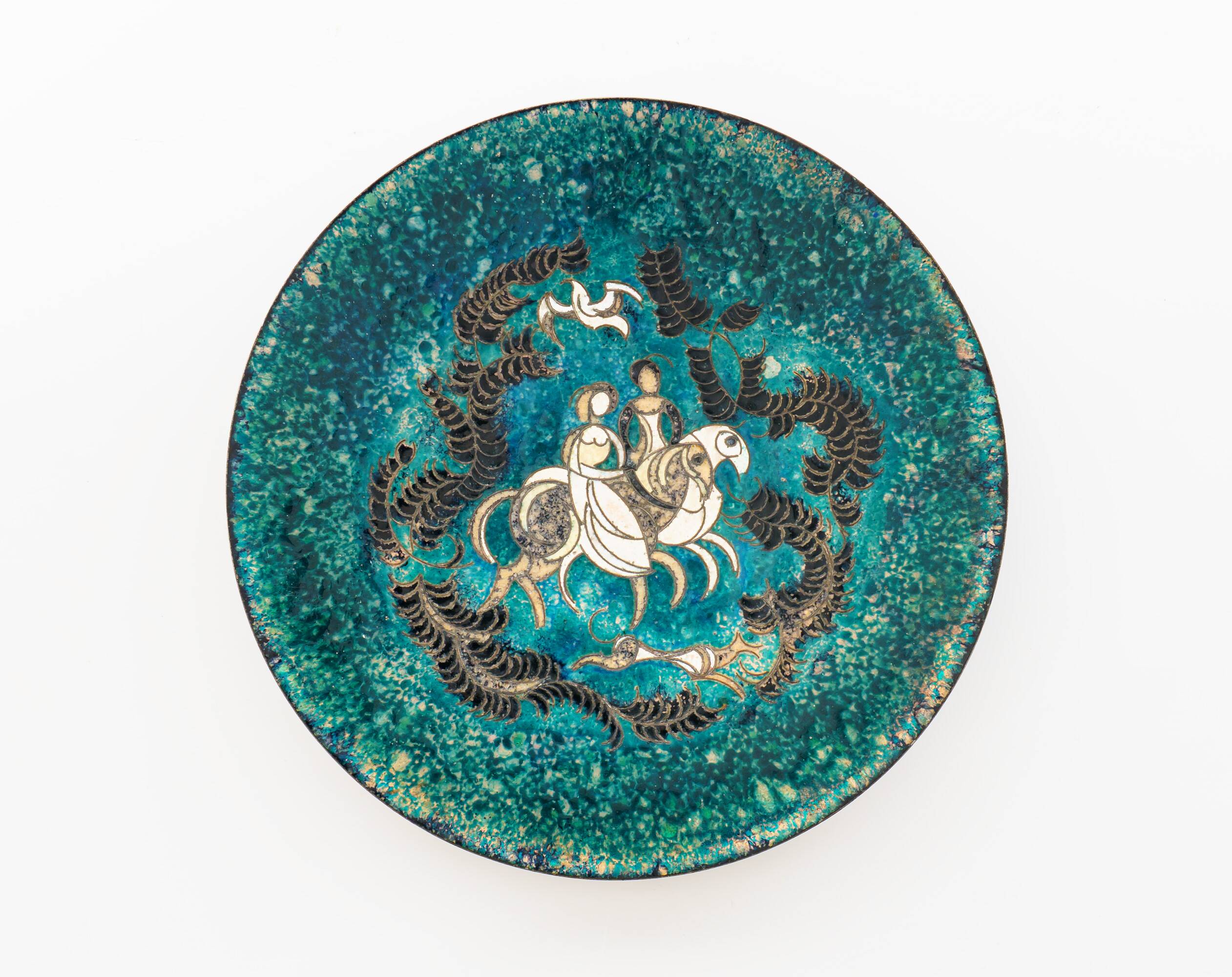 1970s Walter Lochmuller Abstract Cloisonne Blue Enamel Dish