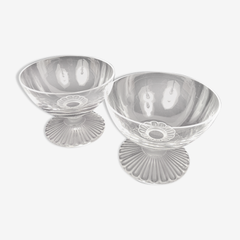 Lalique pair of cups on crystal heel