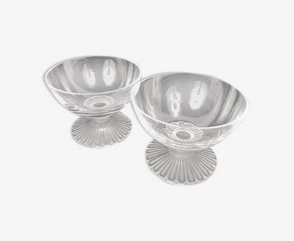 Lalique pair of cups on crystal heel
