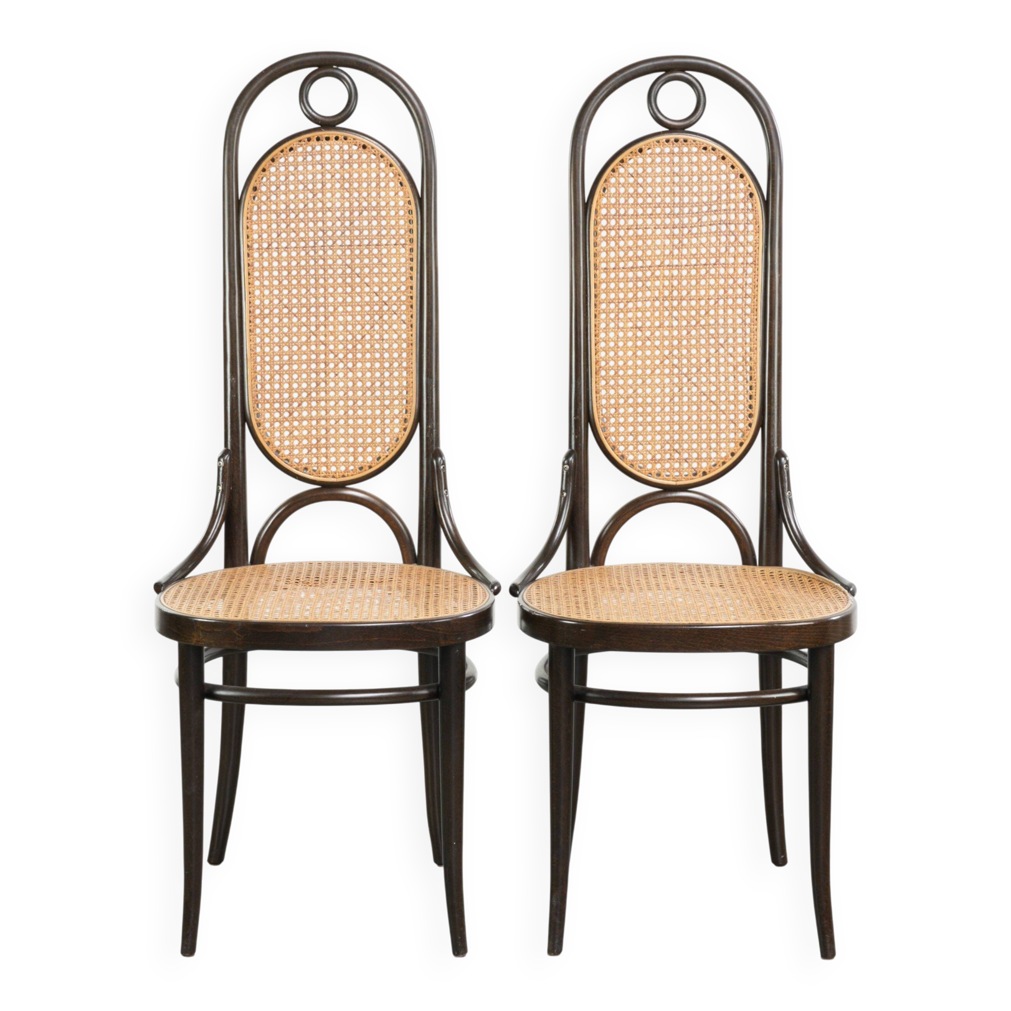 Set of 2 original vintage Thonet design webbing dining chairs with bentwood