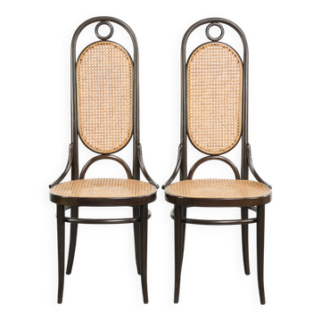 Set of 2 original vintage Thonet design webbing dining chairs with bentwood