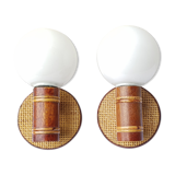 Pair of wood and rattan wall lamps 70