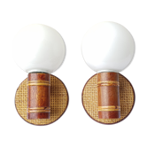 Pair of wood and rattan wall lamps 70